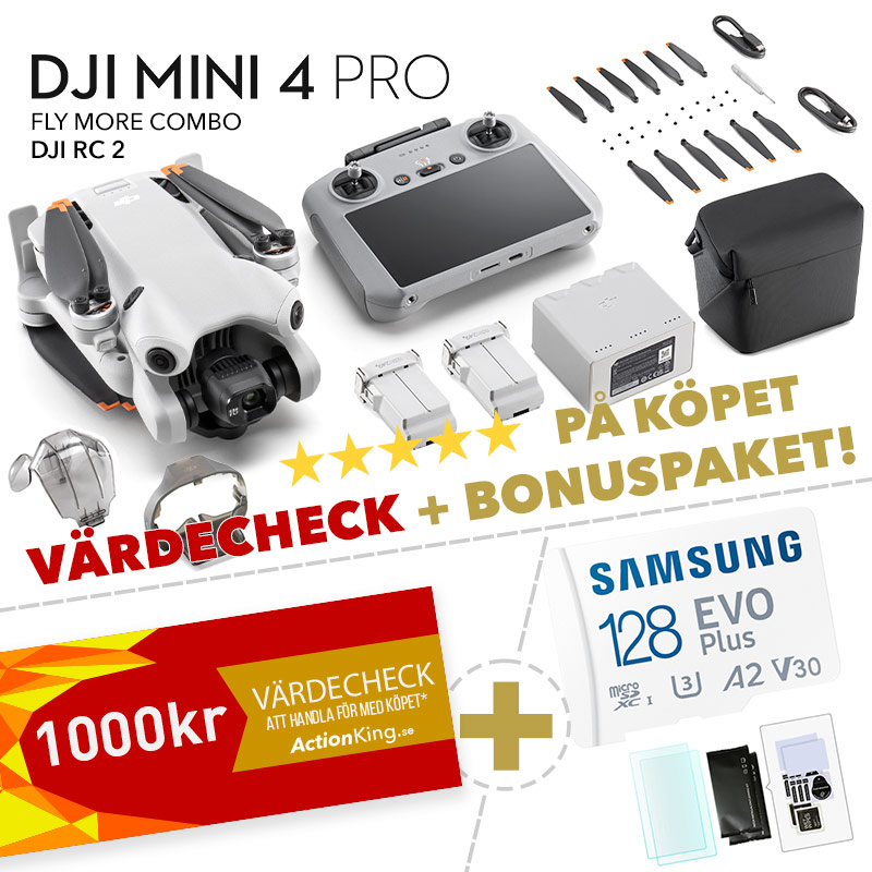 Bonuspaket med din DJI Mini 4 (+ Fly More Combo) + DJI RC 2 värde över 600kr